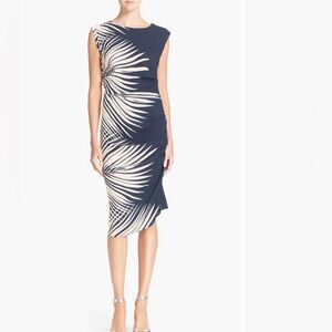 Veronica Beard Mojorra Ruched Palm Leaf-Print Sheath Dress